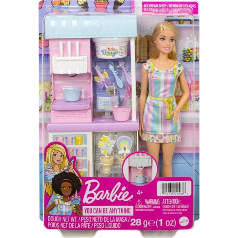 Barbie Ice Cream Shop Play Set Blonde Doll Molds, Dough & Accessories New in Box
